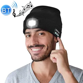 Outdoor Night Running Night Fishing LED Light Illumination Bluetooth 5.0 Knitted Hat (Black)