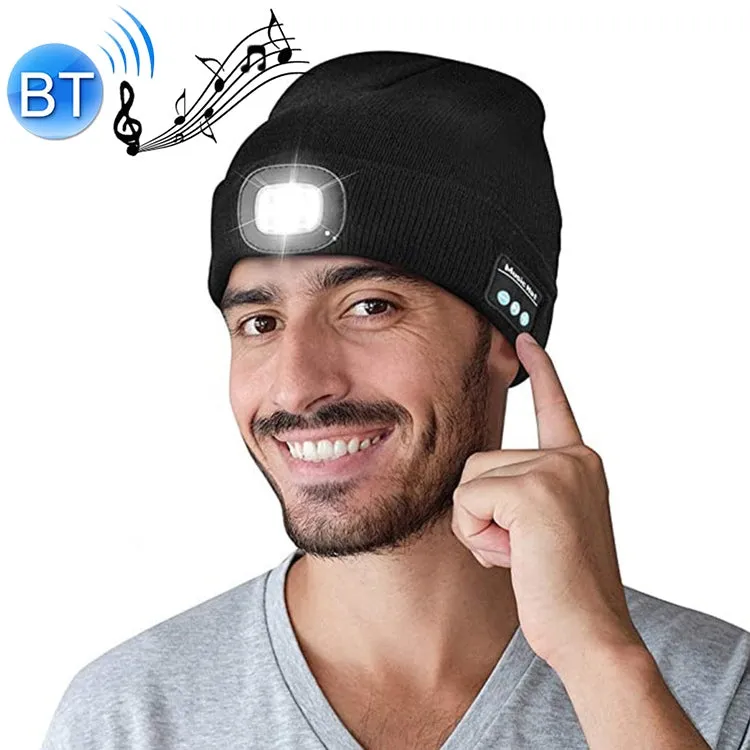 Outdoor Night Running Night Fishing LED Light Illumination Bluetooth 5.0 Knitted Hat (Black)