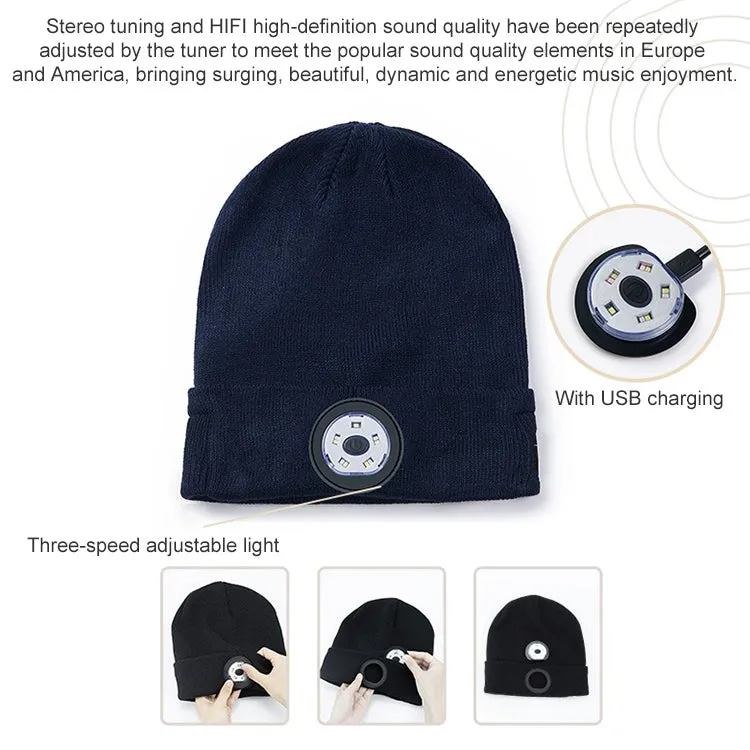 Outdoor Night Running Night Fishing LED Light Illumination Bluetooth 5.0 Knitted Hat (Black)