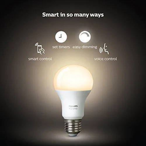 Philips Hue White A19 60W Equivalent Dimmable LED Smart Light Bulb Starter Kit, 2 A19 60W White Bulbs and 1 Bridge, Works with Alexa, Apple HomeKit, and Google Assistant, (California Residents)