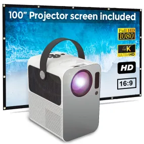 Portable Home Cinema LED Projector [ 150 ANSI Lumens ] Home Theater Projector [HD 1280*720 ] With 100" Projection Screen