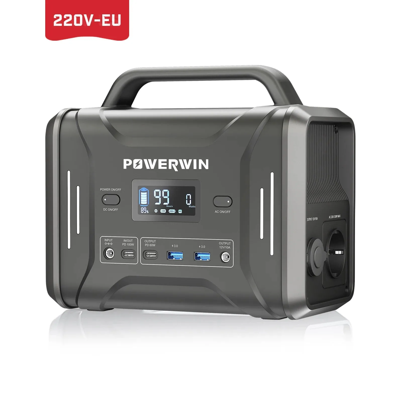 POWERWIN 320Wh Portable Power Station PPS320 Solar Generator 300W LiFePO4 Battery PD100W Fast Charge Gas Boiler, Camping, Medical Inverter