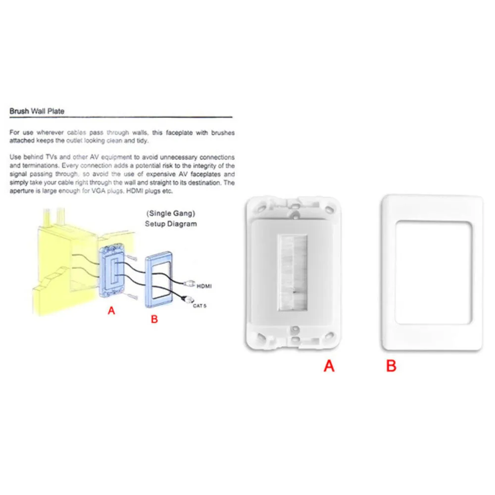 PRO2 Wall Plate Wallplate with Brush Outlet Cover For Cable Lead (White)