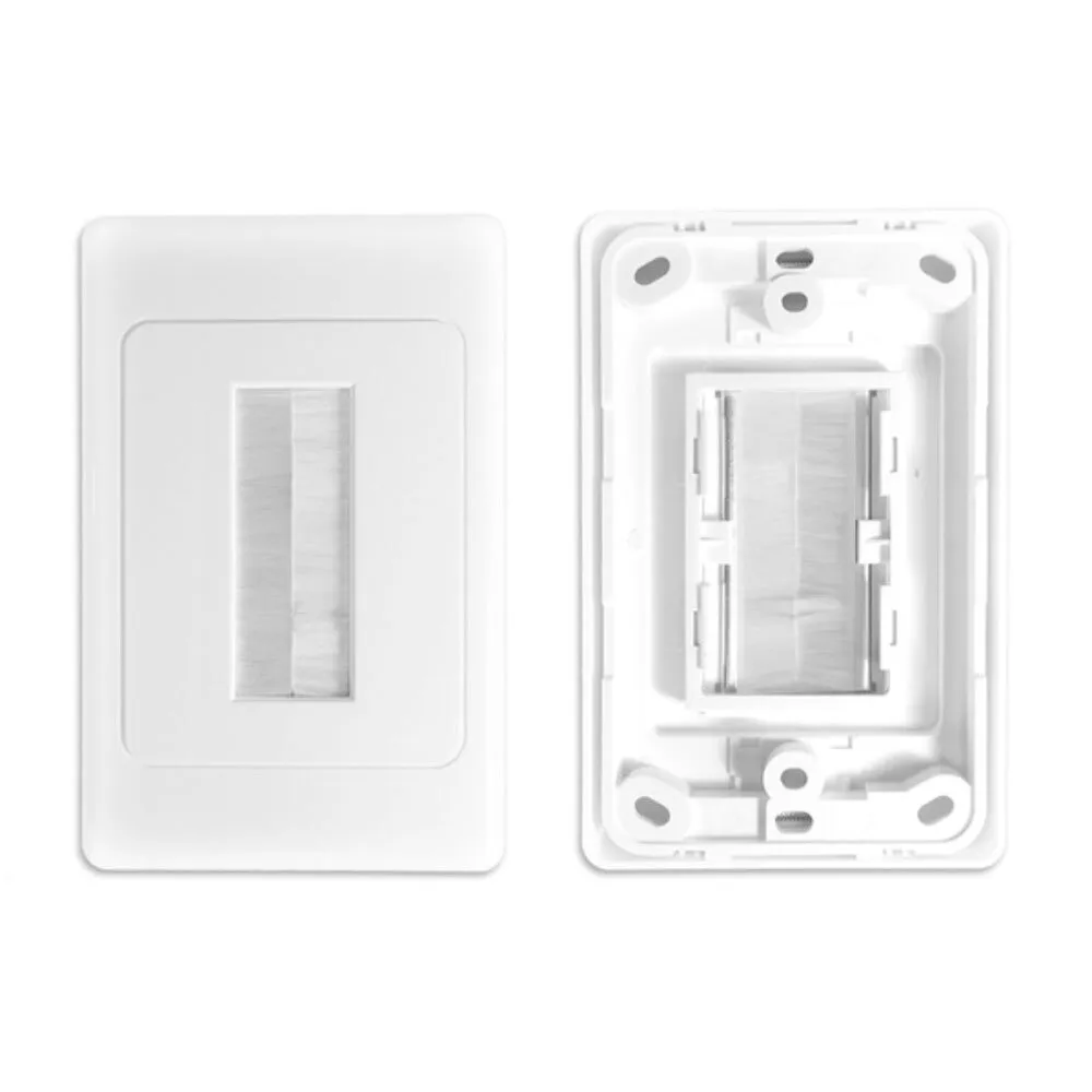 PRO2 Wall Plate Wallplate with Brush Outlet Cover For Cable Lead (White)