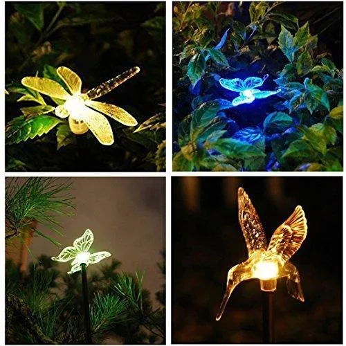 Quace Solar Garden Lights, Hummingbird, Butterfly & Dragonfly Solar Stake Lights, Solar Powered Pathway Lights, Multi-Color Changing Led Lights