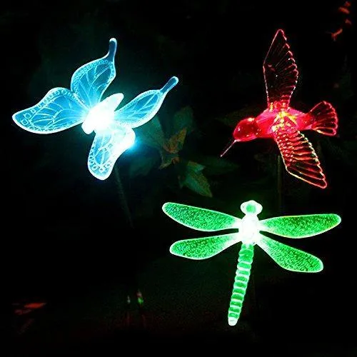 Quace Solar Garden Lights, Hummingbird, Butterfly & Dragonfly Solar Stake Lights, Solar Powered Pathway Lights, Multi-Color Changing Led Lights