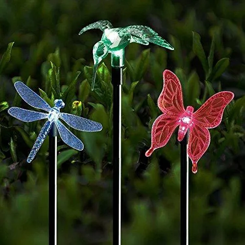 Quace Solar Garden Lights, Hummingbird, Butterfly & Dragonfly Solar Stake Lights, Solar Powered Pathway Lights, Multi-Color Changing Led Lights
