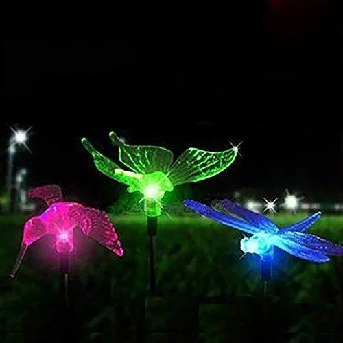Quace Solar Garden Lights, Hummingbird, Butterfly & Dragonfly Solar Stake Lights, Solar Powered Pathway Lights, Multi-Color Changing Led Lights