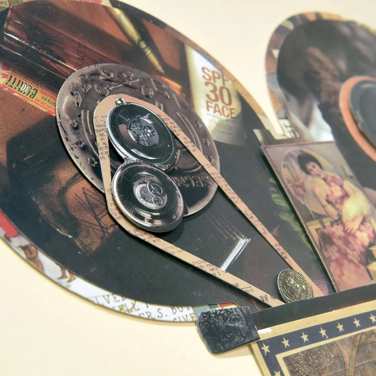 "Antique Film Projector" Alex Zeng's dimensional collage, under glass & a black shadow box frame