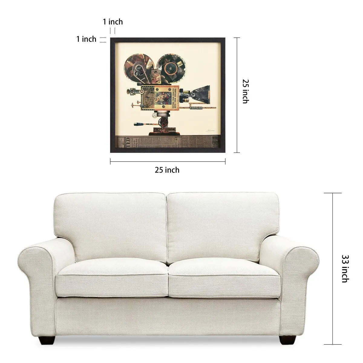 "Antique Film Projector" Alex Zeng's dimensional collage, under glass & a black shadow box frame