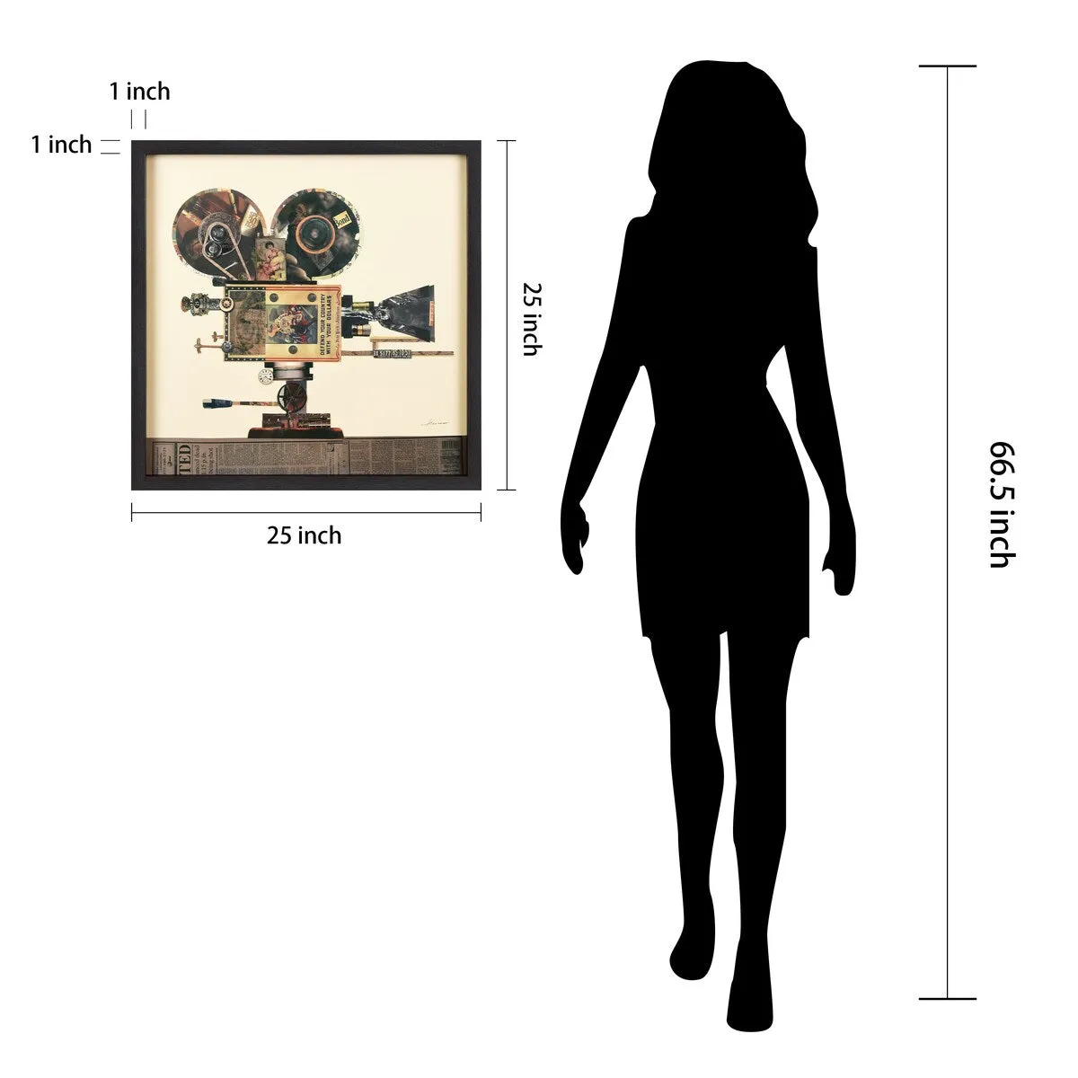 "Antique Film Projector" Alex Zeng's dimensional collage, under glass & a black shadow box frame