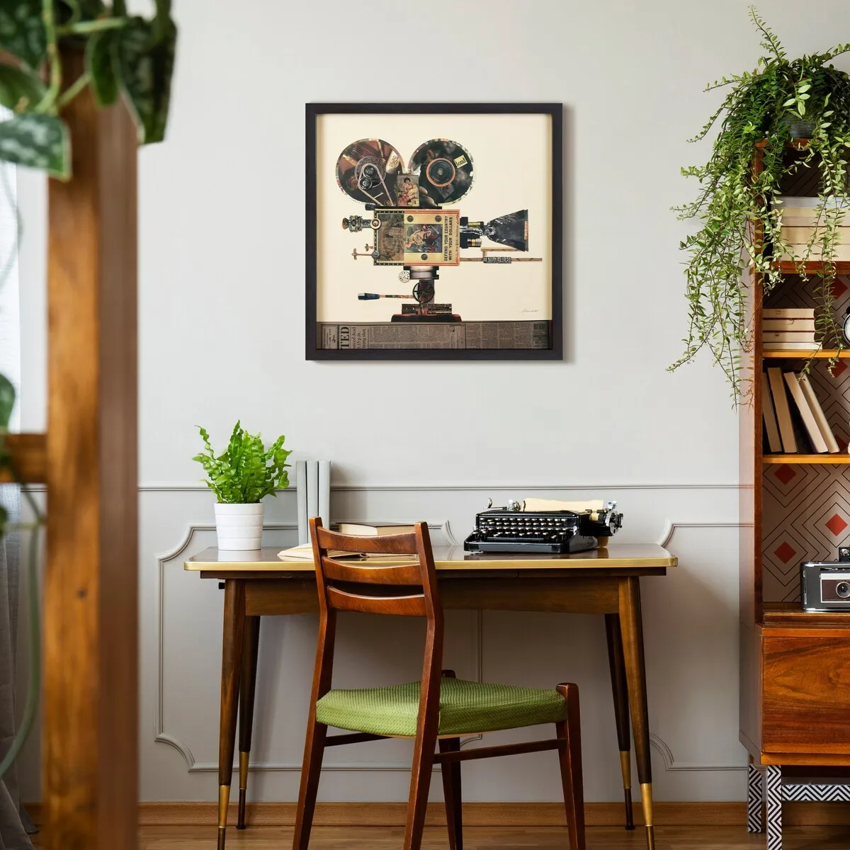"Antique Film Projector" Alex Zeng's dimensional collage, under glass & a black shadow box frame