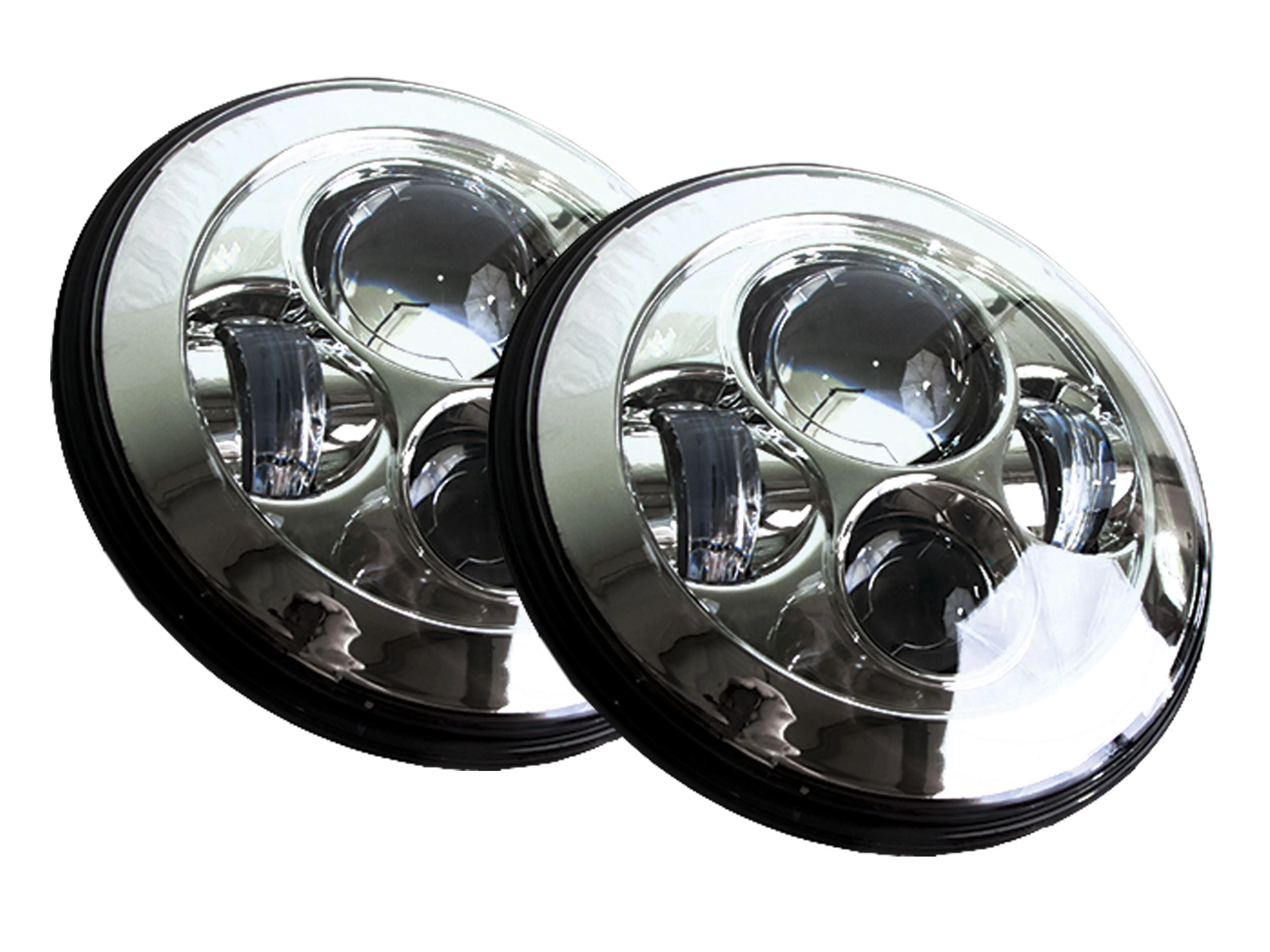 Race Sport RS Headlights Jeep Wrangler TJ 2 Dr (97-06) [7in LED Projector Conversion Kit 4x10W] Plug-&-Play H4 H/L w/ Chrome Finish