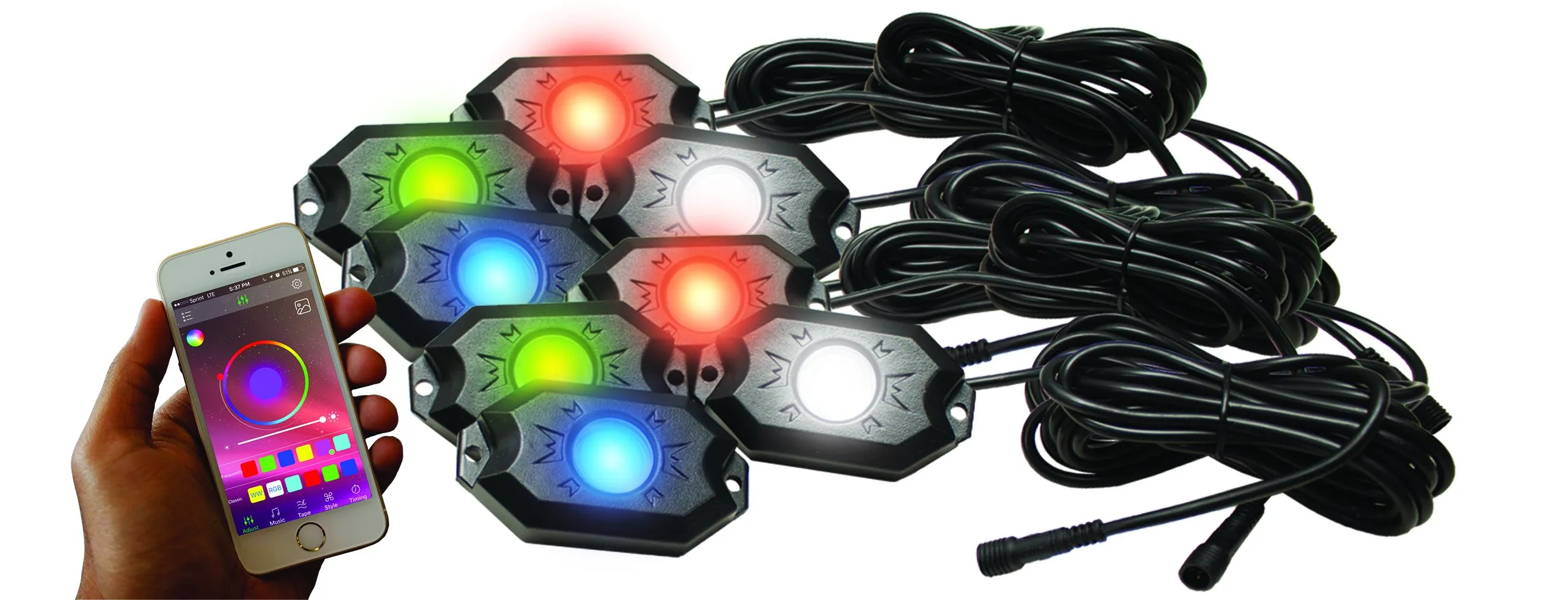 Race Sport RS LED Rock Light Kit -RGBW w/ Bluetooth APP Controls