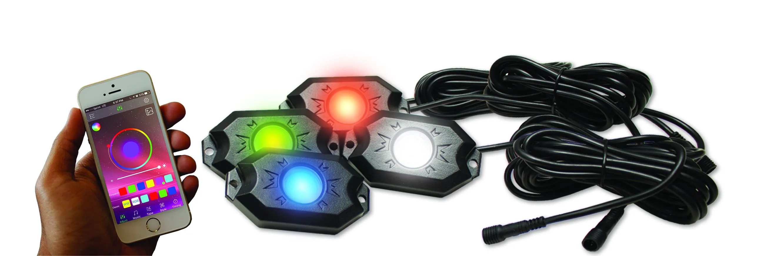 Race Sport RS LED Rock Light Kit -RGBW w/ Bluetooth APP Controls