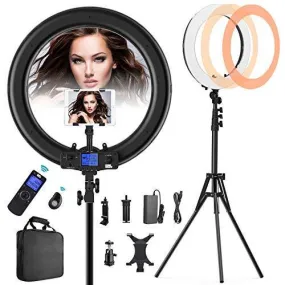 Ring Light with Wireless Remote and iPad Holder, Pixel 19" Bi-Color LCD Display Ring Light with Stand and Selfie Remote, 55W 3000-5800K CRI≥97 Light Ring for Live Stream Self-Portrait Video Shooting
