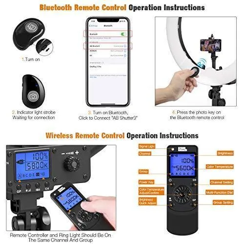 Ring Light with Wireless Remote and iPad Holder, Pixel 19" Bi-Color LCD Display Ring Light with Stand and Selfie Remote, 55W 3000-5800K CRI≥97 Light Ring for Live Stream Self-Portrait Video Shooting