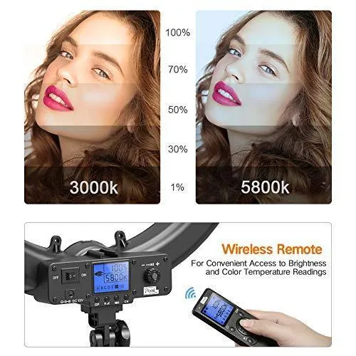 Ring Light with Wireless Remote and iPad Holder, Pixel 19" Bi-Color LCD Display Ring Light with Stand and Selfie Remote, 55W 3000-5800K CRI≥97 Light Ring for Live Stream Self-Portrait Video Shooting
