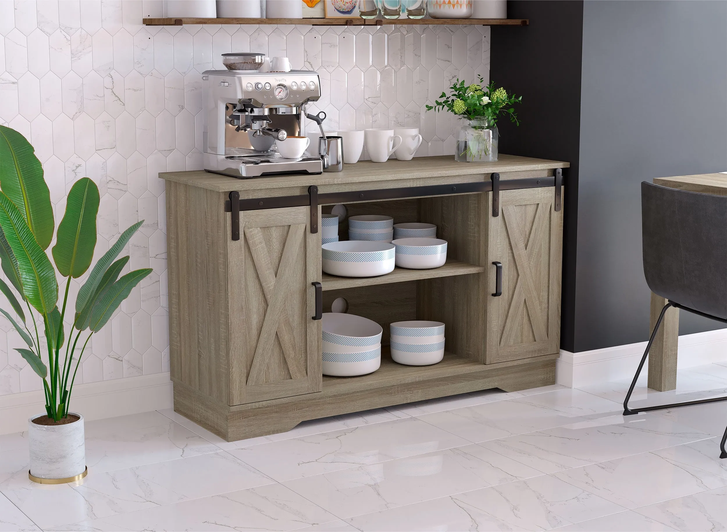 Safdie & Co. Tv Stand 48L Dark Taupe 2 Sliding Doors 3 Shelves