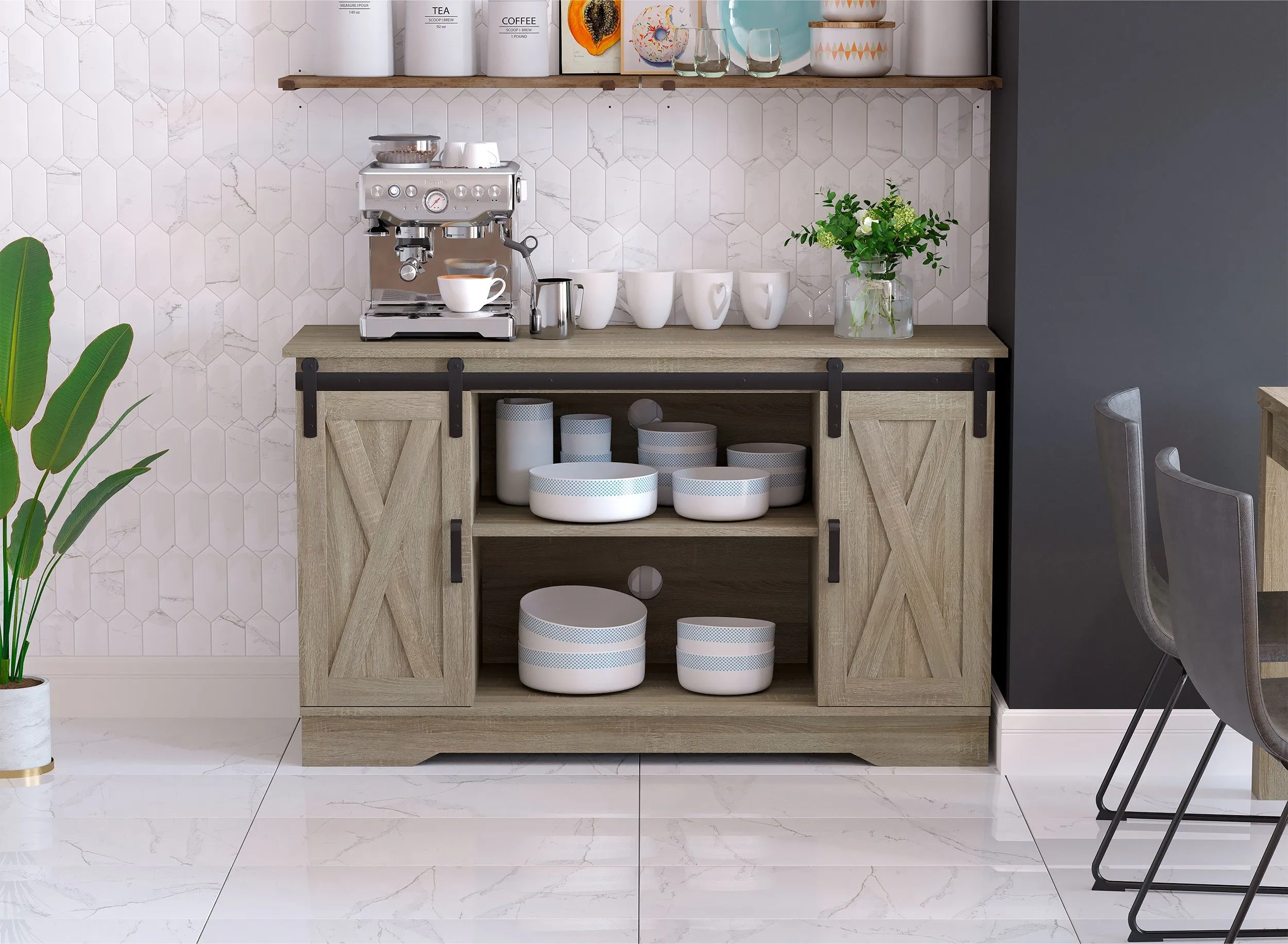 Safdie & Co. Tv Stand 48L Dark Taupe 2 Sliding Doors 3 Shelves