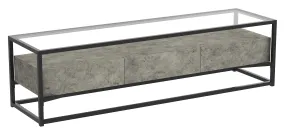 Safdie & Co. Tv Stand 59L Dark Cement 3 Drawers Glass Top