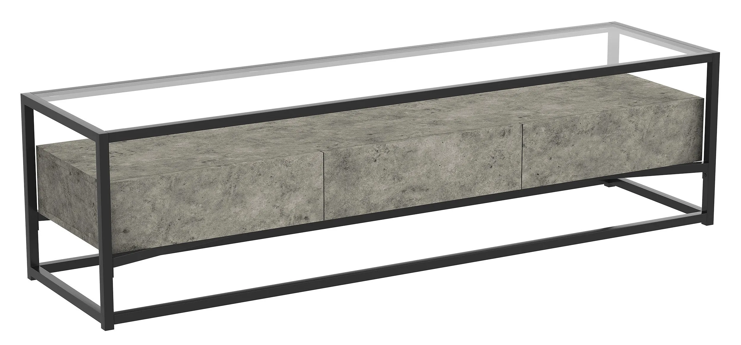 Safdie & Co. Tv Stand 59L Dark Cement 3 Drawers Glass Top