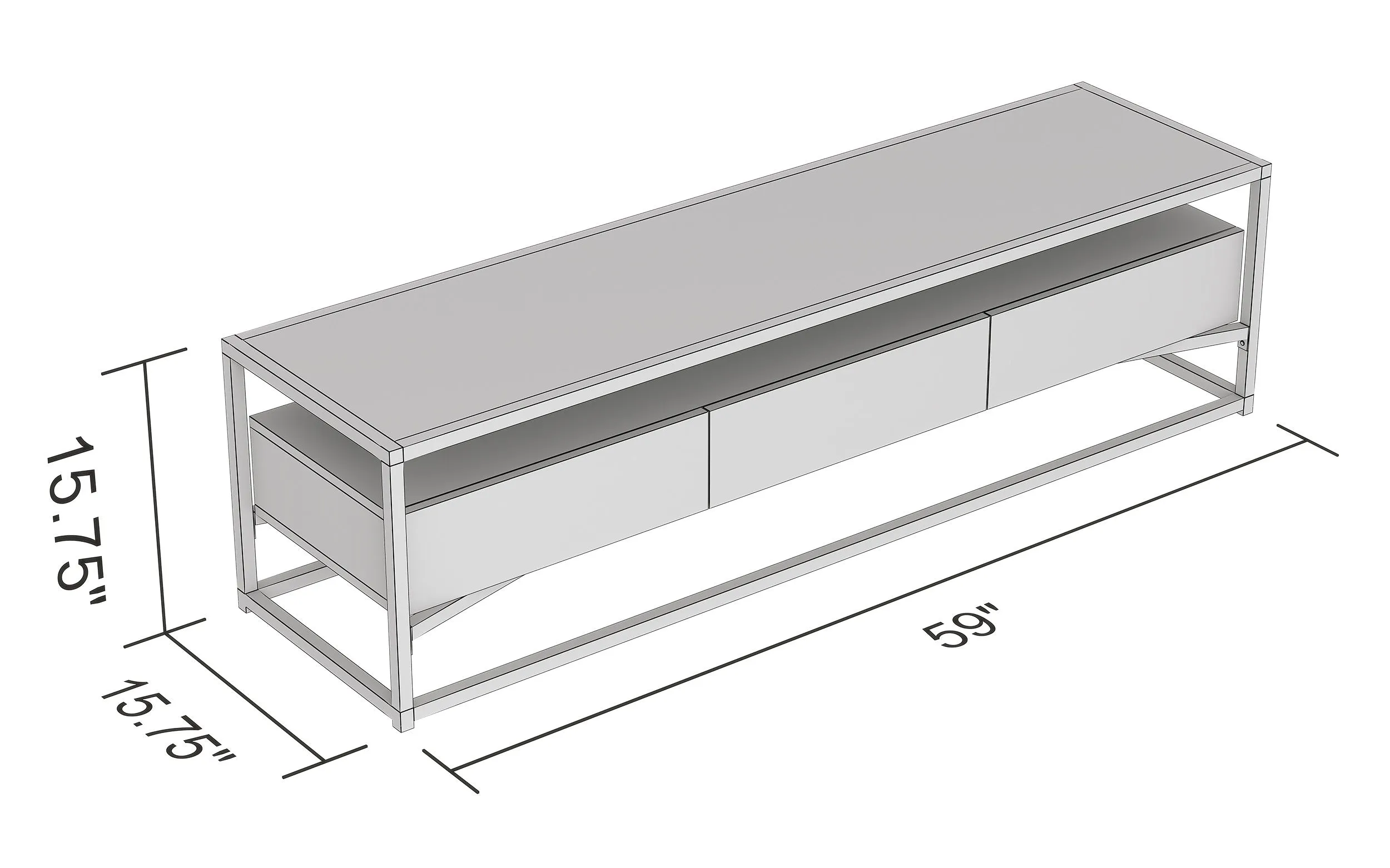Safdie & Co. Tv Stand 59L Dark Cement 3 Drawers Glass Top