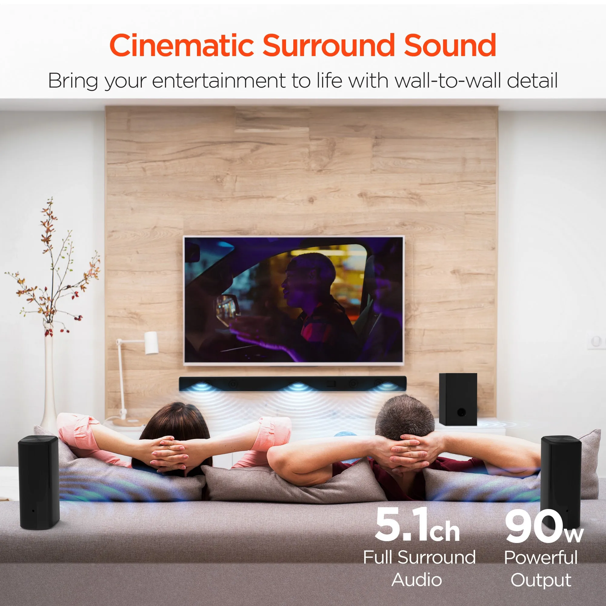 SB51a 5.1 Home Theater Surround Sound System | Soundbar   Speakers   Subwoofer | Black