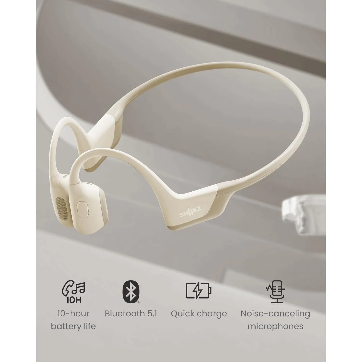 Shokz OpenRun Pro Mini Bone Conduction Headphones - Open-Ear Bluetooth, IP55 Waterproof, 10H Playtime, Beige