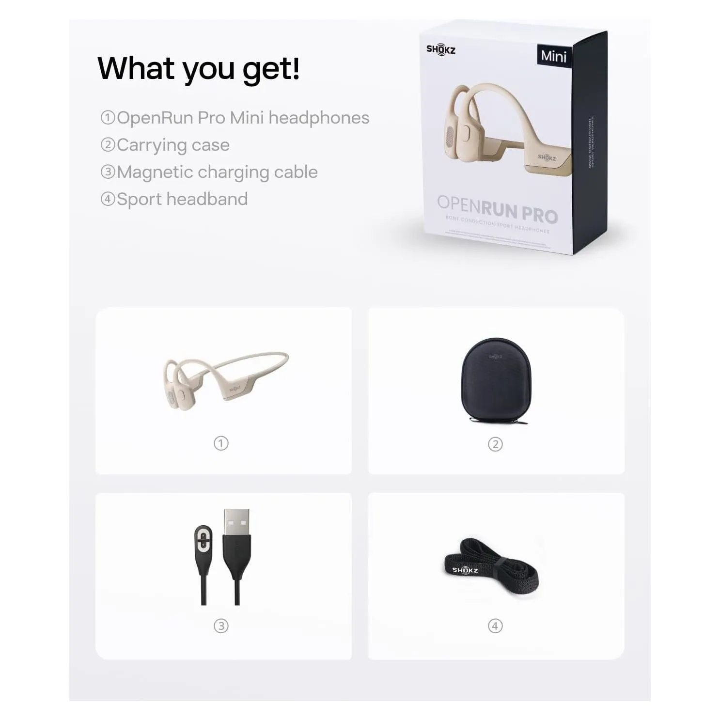 Shokz OpenRun Pro Mini Bone Conduction Headphones - Open-Ear Bluetooth, IP55 Waterproof, 10H Playtime, Beige