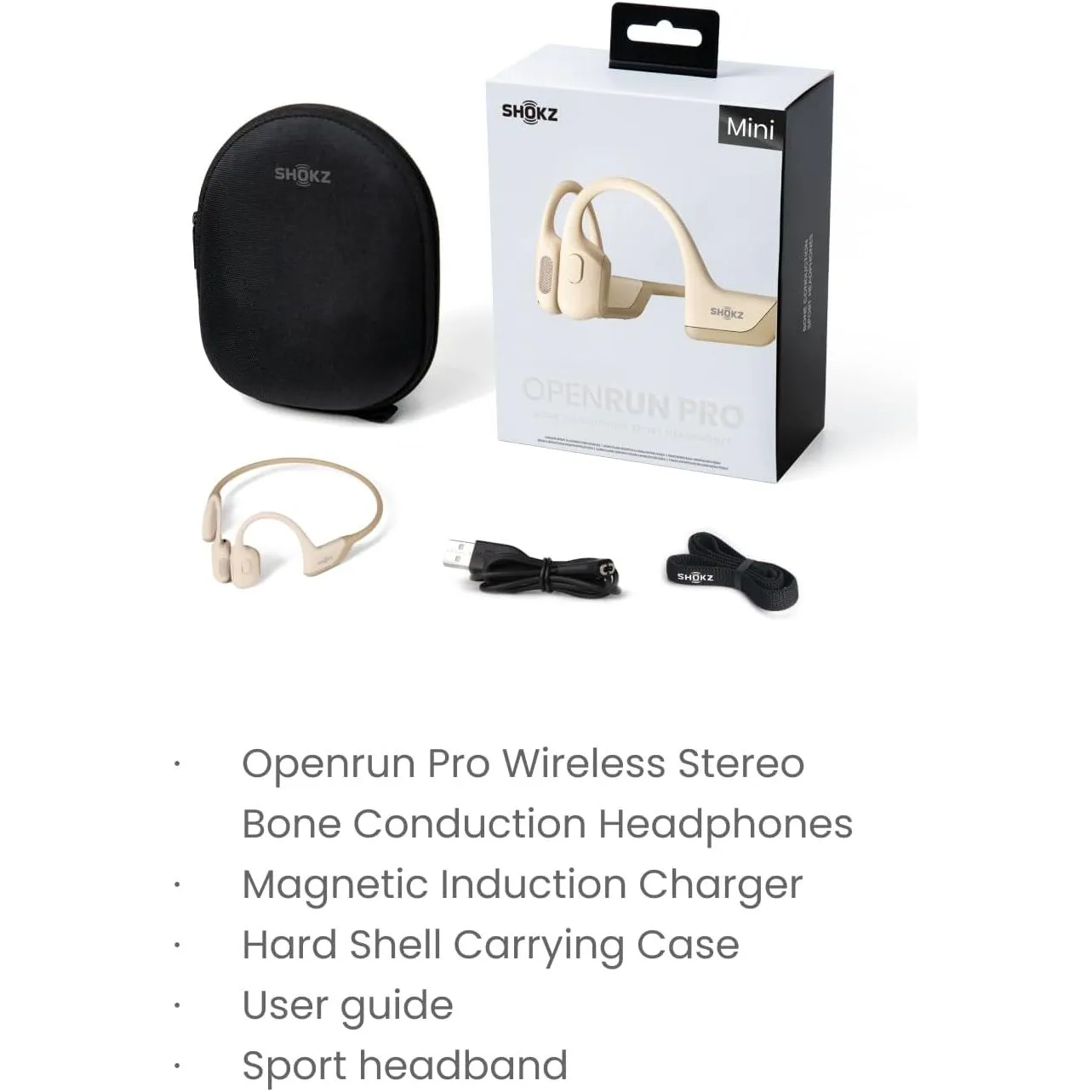 Shokz OpenRun Pro Mini Bone Conduction Headphones - Open-Ear Bluetooth, IP55 Waterproof, 10H Playtime, Beige