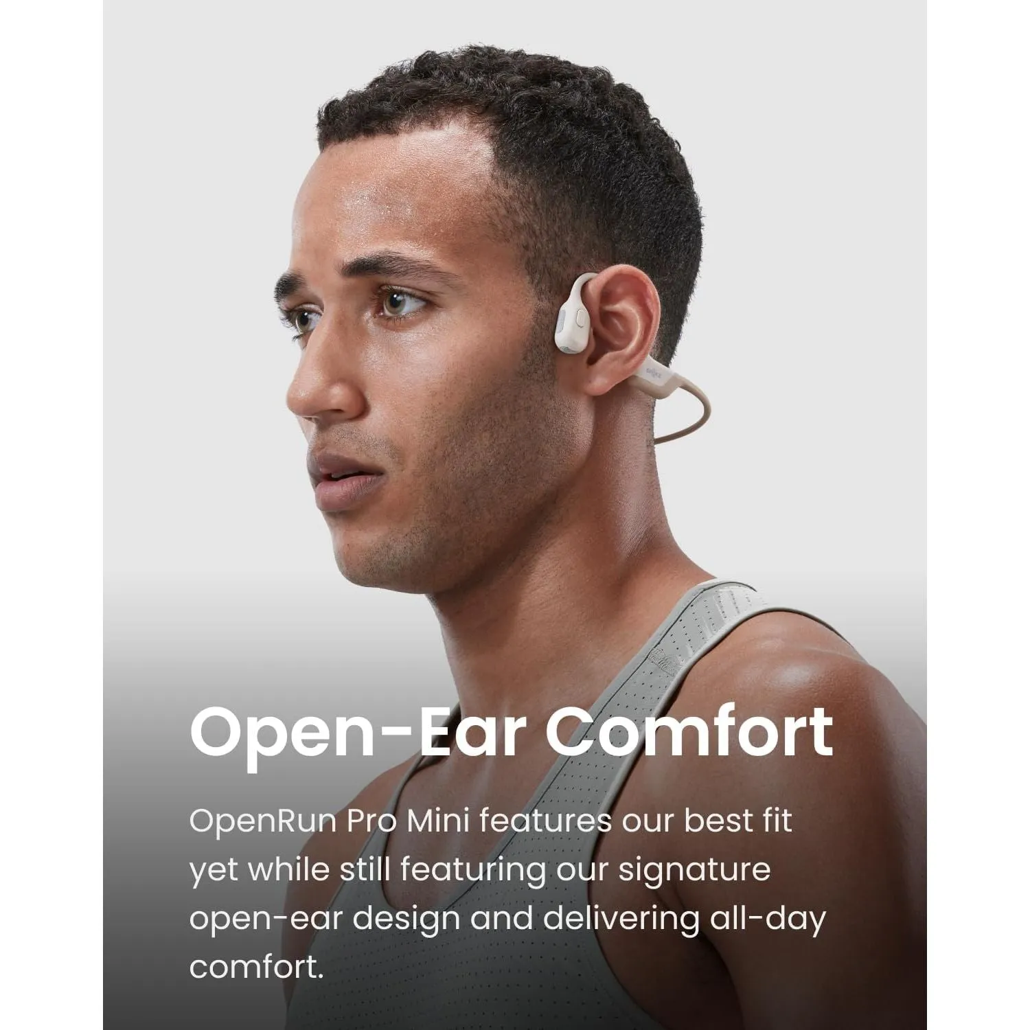 Shokz OpenRun Pro Mini Bone Conduction Headphones - Open-Ear Bluetooth, IP55 Waterproof, 10H Playtime, Beige