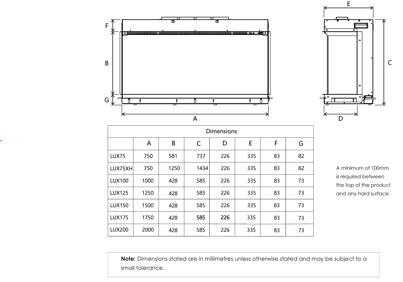 Solution Fires LUX 100 HD 1000MM Panoramic Electric Fire - 1/2/3 Sided Media Wall Electric Fire