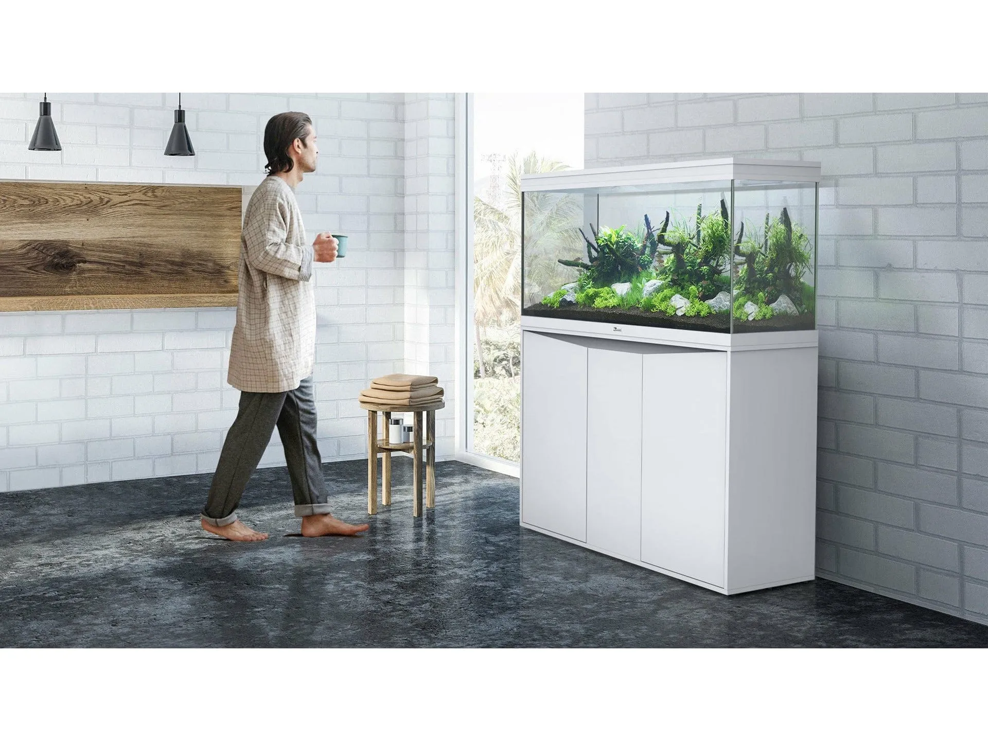 SPLENDID 120x40x61 LED 2.0 AQUARIUM   2WD CABINET-WHITE OAK