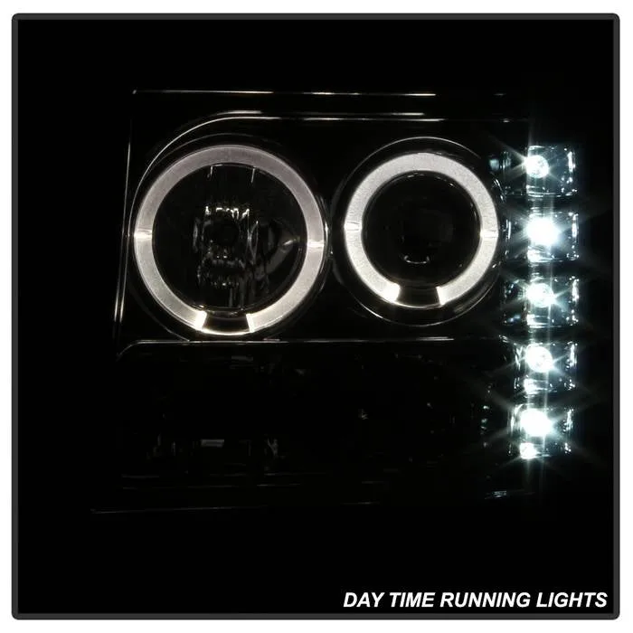 Spyder Projector Headlights GMC Sierra (08-13) Denali (08-13) - Platinum / Standard w/ LED Halo & Light Bar DRL