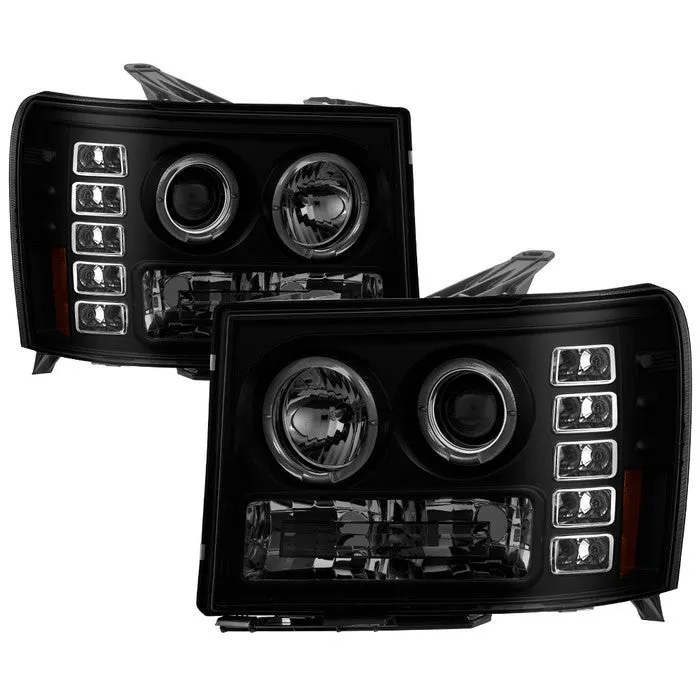 Spyder Projector Headlights GMC Sierra (08-13) Denali (08-13) - Platinum / Standard w/ LED Halo & Light Bar DRL