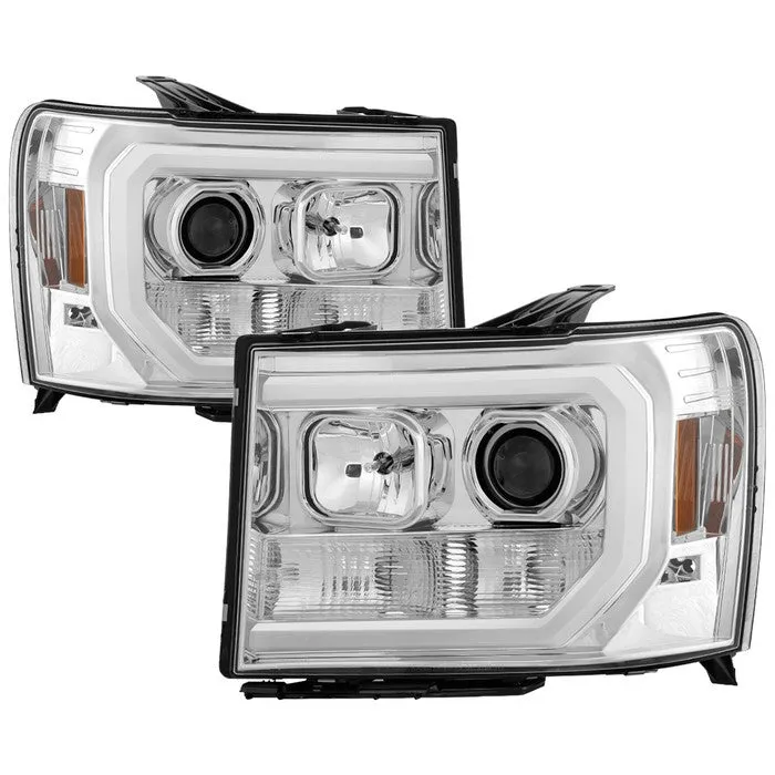 Spyder Projector Headlights GMC Sierra (08-13) Denali (08-13) - Platinum / Standard w/ LED Halo & Light Bar DRL