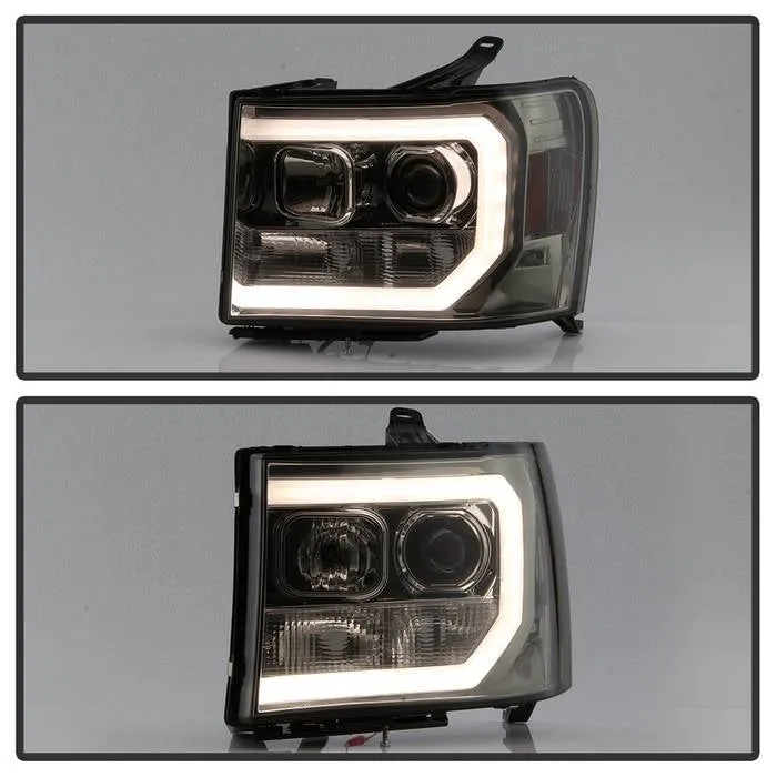 Spyder Projector Headlights GMC Sierra (08-13) Denali (08-13) - Platinum / Standard w/ LED Halo & Light Bar DRL