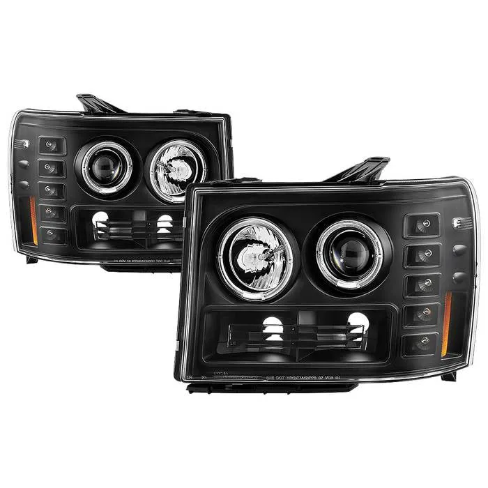 Spyder Projector Headlights GMC Sierra (08-13) Denali (08-13) - Platinum / Standard w/ LED Halo & Light Bar DRL