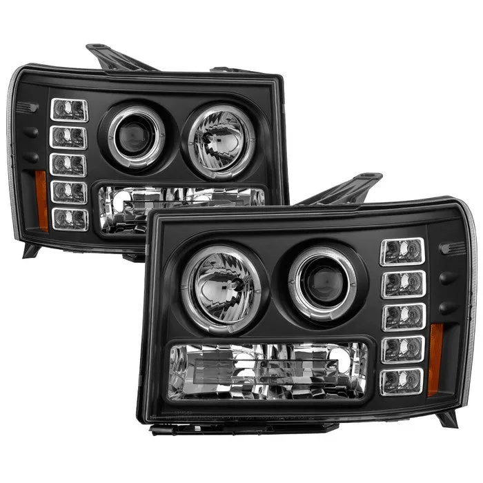 Spyder Projector Headlights GMC Sierra (08-13) Denali (08-13) - Platinum / Standard w/ LED Halo & Light Bar DRL
