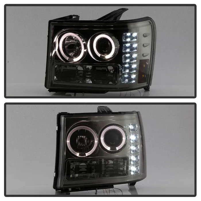 Spyder Projector Headlights GMC Sierra (08-13) Denali (08-13) - Platinum / Standard w/ LED Halo & Light Bar DRL
