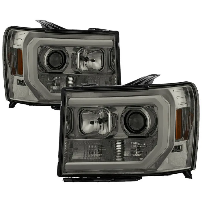 Spyder Projector Headlights GMC Sierra (08-13) Denali (08-13) - Platinum / Standard w/ LED Halo & Light Bar DRL