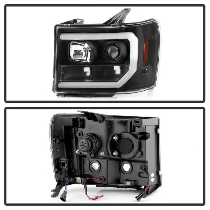 Spyder Projector Headlights GMC Sierra (08-13) Denali (08-13) - Platinum / Standard w/ LED Halo & Light Bar DRL