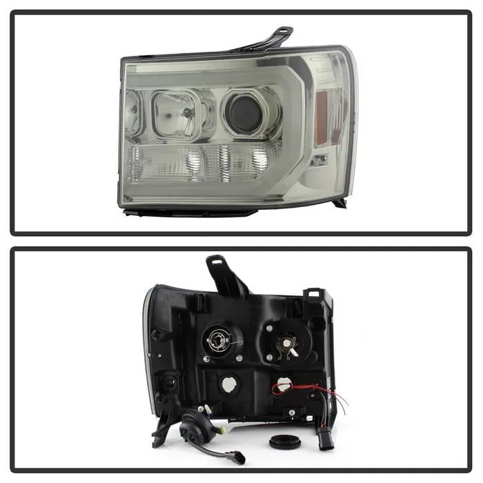 Spyder Projector Headlights GMC Sierra (08-13) Denali (08-13) - Platinum / Standard w/ LED Halo & Light Bar DRL