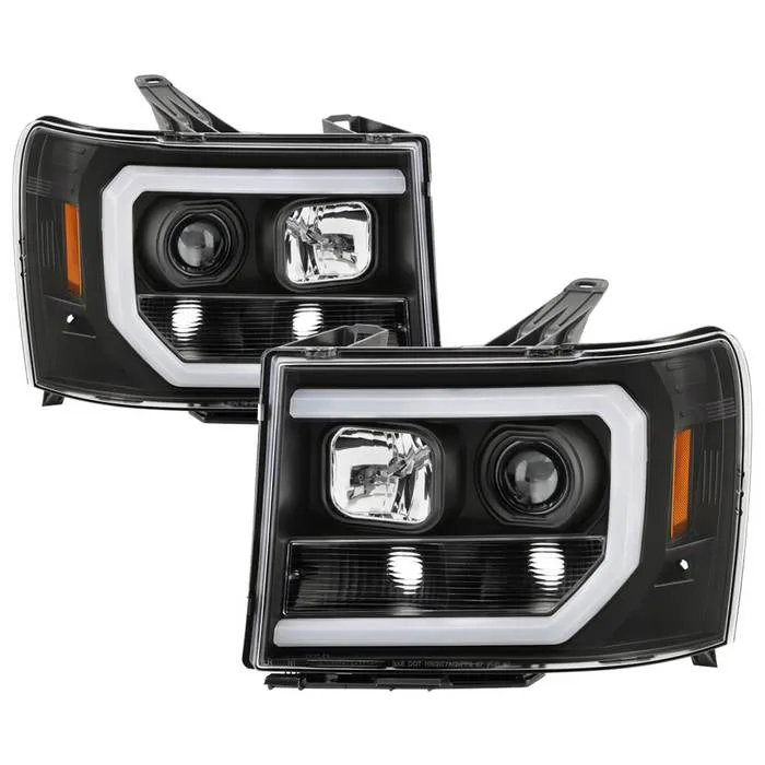 Spyder Projector Headlights GMC Sierra (08-13) Denali (08-13) - Platinum / Standard w/ LED Halo & Light Bar DRL
