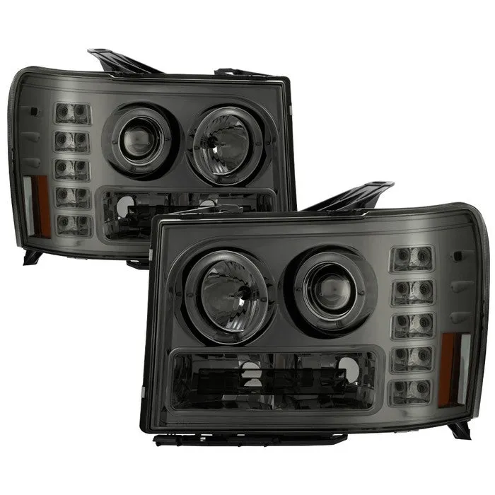 Spyder Projector Headlights GMC Sierra (08-13) Denali (08-13) - Platinum / Standard w/ LED Halo & Light Bar DRL