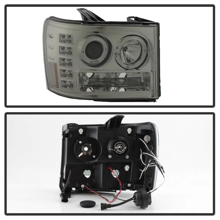 Spyder Projector Headlights GMC Sierra (08-13) Denali (08-13) - Platinum / Standard w/ LED Halo & Light Bar DRL