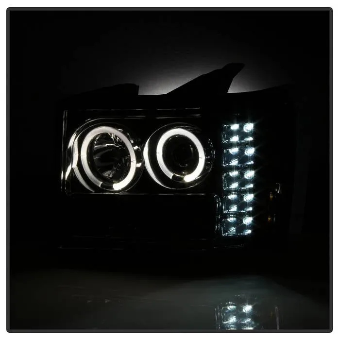 Spyder Projector Headlights GMC Sierra (08-13) Denali (08-13) - Platinum / Standard w/ LED Halo & Light Bar DRL