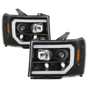 Spyder Projector Headlights GMC Sierra (08-13) Denali (08-13) - Platinum / Standard w/ LED Halo & Light Bar DRL