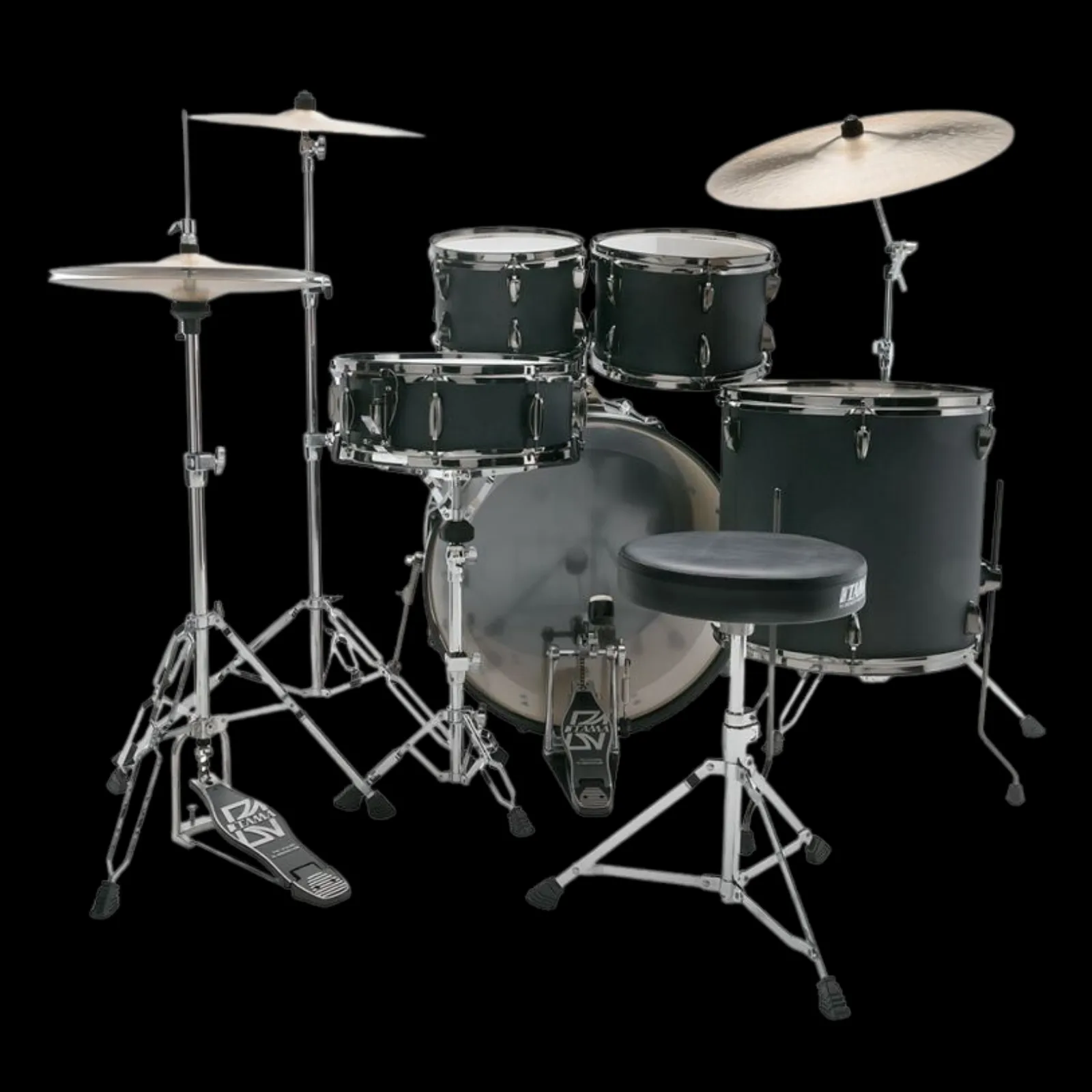 Tama Imperialstar IE52C 5-piece Complete Drum Set with Snare Drum and Meinl Cymbals - Blacked Out Black